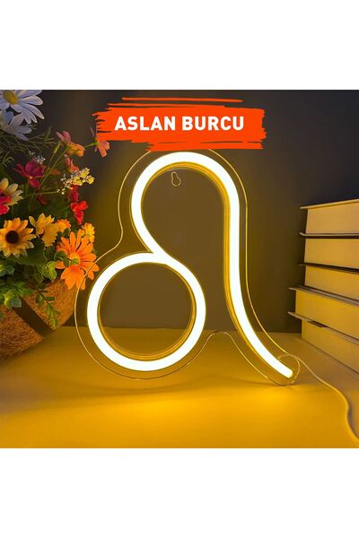 Laputa Tükkan Aslan Burcu Figürlü Neon Led Tabela Tablo Gece Aydınlatma Duvar...