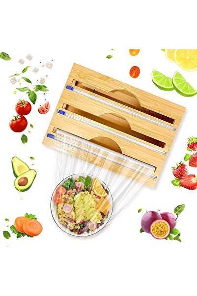 ALLEGRI Bambu 3'lü Streç Film Folyo Kesici Düzenleyici 3 Bölmeli Monte Edileb...