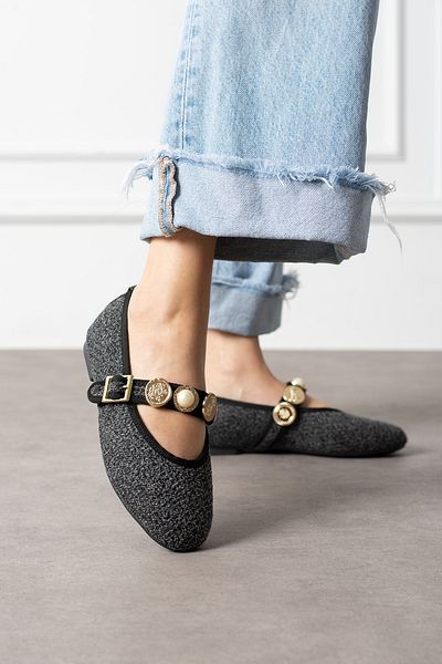 NOVİNS Women's Buckle Detailed Comfortable Linen Fabric Stylish Daily Ballerina Shoes