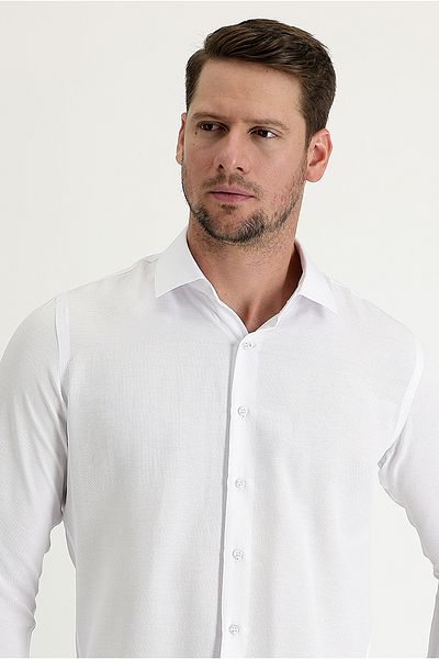Kiğılı Long Sleeve Slim Fit Slim Fit Cuffed Cotton Easy-Iron Shirt