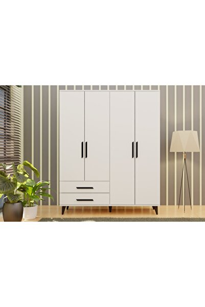 Vivense NOVADO AYAKLI GARDIROP, 4 KAPAKLI, SİYAH KULPLU, GM 070-A