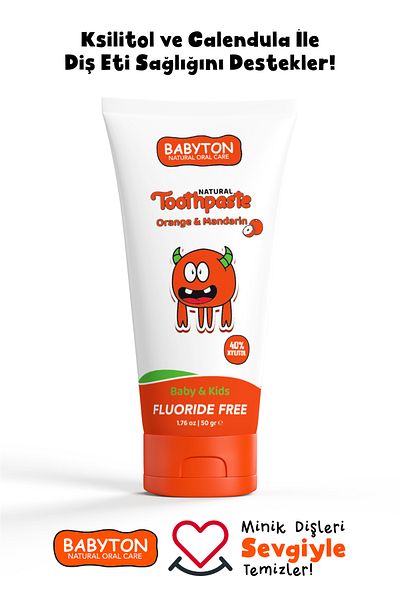 BABYTON Natural Orange and Tangerine Toothpaste - Fluoride Free 50 Gr