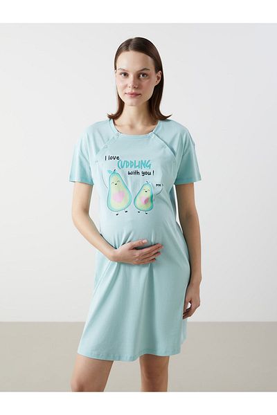 LC Waikiki Cămașă de noapte de maternitate cu imprimeu turcoaz LCW DREAM