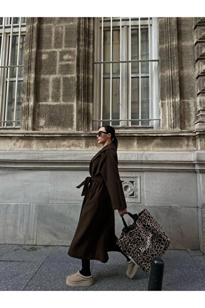 My Blog Hnědý vlněný kabát Olaf Sleeve Belt Belt- 509030