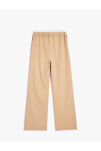 Koton Viscose Blended Stripe Detailed Elastic Waist Wide Leg Trousers