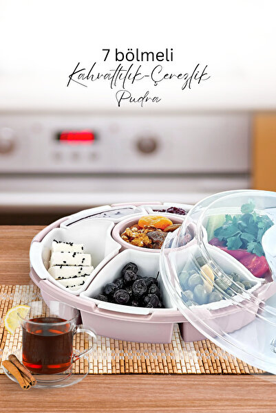 grimorlife 7 Compartment Covered Presentation Bowl Breakfast Storage Container Set |   Breakfast Set - Powder Color - Picnic Set