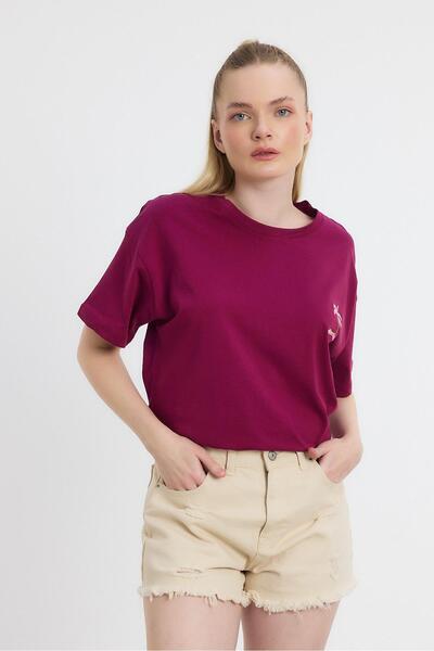 Rays Tricou brodat cu gât roșu - Culoare Roșu Claret