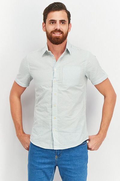 DeFacto Erkek Turkuaz Regular Fit Çizgi Desenli Kısa Kollu Gömlek R1113AZ21SM
