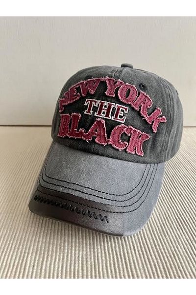 CosmoOutlet New York the Black Embroidered Adjustable Back 100% Cotton Gray-Black Color Unisex Hat