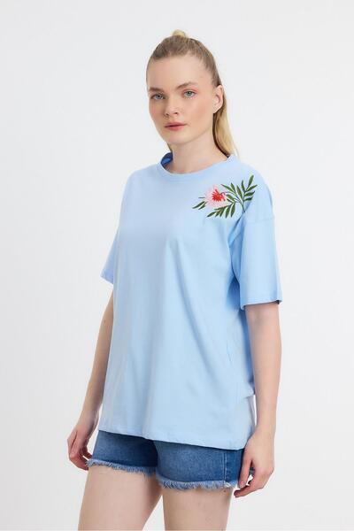 Rays Μπλουζάκι Κεντημένο Μπλε Λουλούδι 2150-21