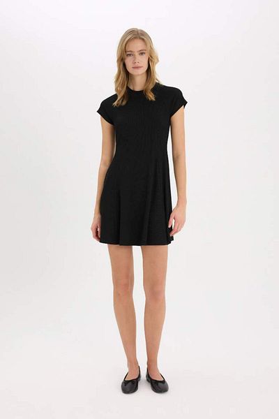 DeFacto New Season Cool Crew Neck Basic Plain Ribbed Camisole Short Sleeve Mini Dress