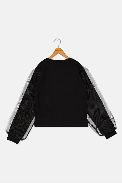 FREDDY Kids Girl Crew Neck Long Sleeves Embellished Sweatshirt, Black