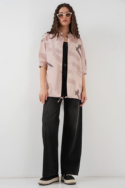 Bigdart 20226 Patterned Oversize Shirt - Beige