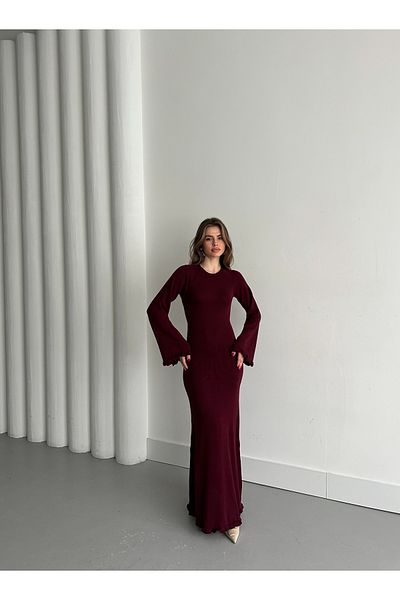 Laluvia Rochie tricotată burgundă fără spate - 20250