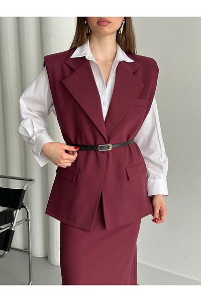 Laluvia Weinrote gewölbte Weste – 7449