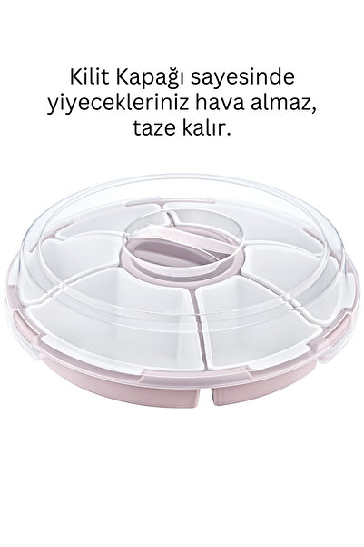 grimorlife 7 Compartment Covered Presentation Bowl Breakfast Storage Container Set |   Breakfast Set - Powder Color - Picnic Set