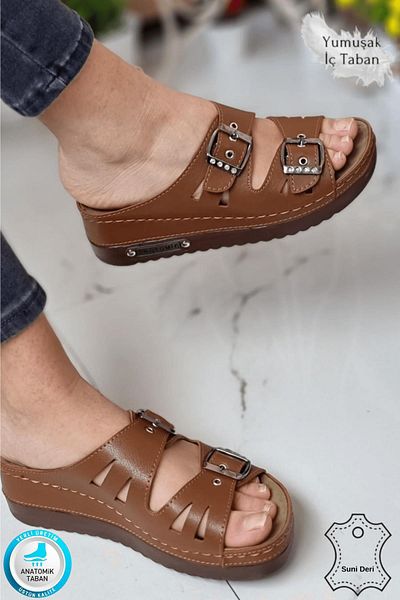 Neon Shoes Γυναικείες ημερήσιες παντόφλες Darma με διπλή ταινία με πέτρινη πόρπη Ορθοπεδική σόλα Mother Outdoor & Indoor Slippers