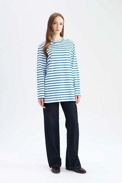 DeFacto New Season Regular Fit Crew Neck Striped Long Sleeve T-Shirt Tunic