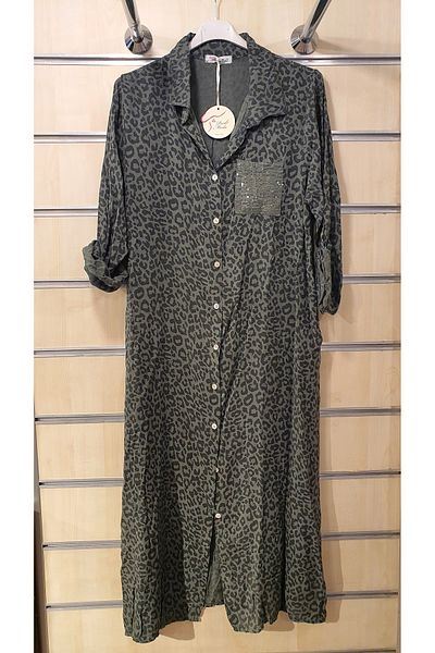 Park Moda Leopard Print Long Shirt Dress