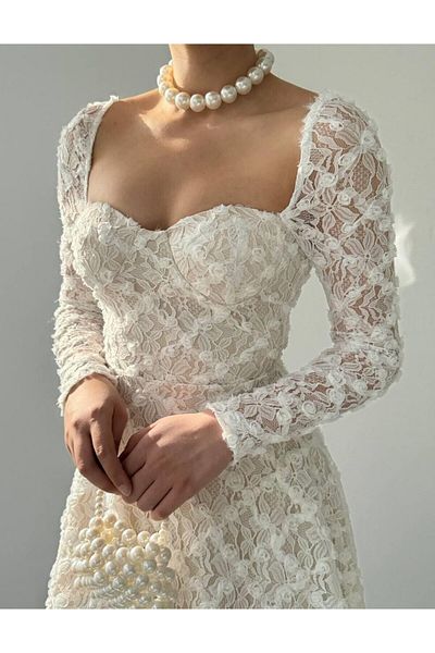 Julidress White Chest Deck Covering Floral Detail Lined Mini Premium Dress
