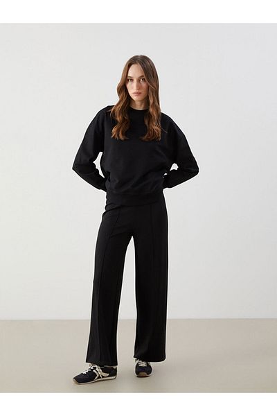LC Waikiki New Black Wide Leg Women's Sweatpants with Elastic Waist