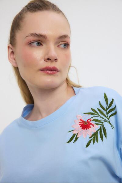 Rays Μπλουζάκι Κεντημένο Μπλε Λουλούδι 2150-21