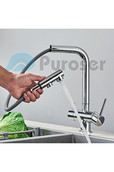 PUROSER Fortuna Duo Parlak Krom Arıtmalı Spiralli Mutfak Batarya , Musluk