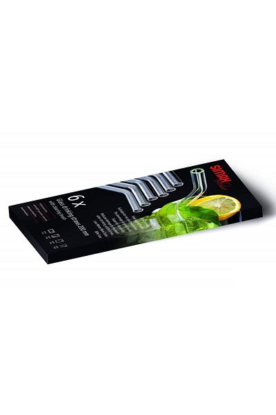 Simax 23cm Borosilicate Durable Set of 6 Glass Curved Straws - Stylish and Convenient