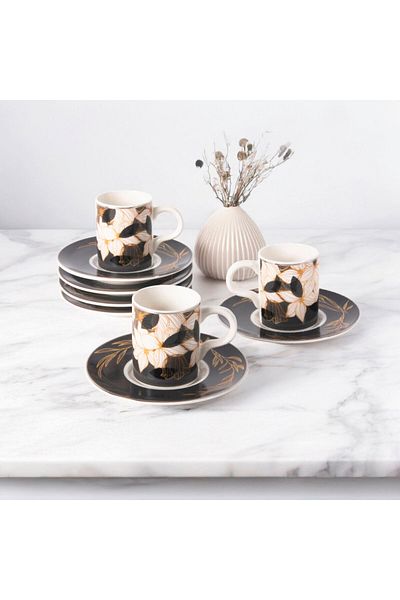 Güral Porselen Camelia 12 Piece Coffee Set for 6 People 6708 Gray