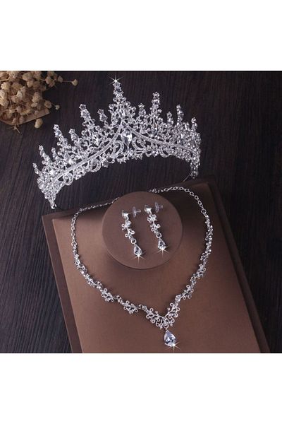 Choice Tiaras TS-0002-I-XL-0004-A Luxury Silver Color Crystal Water Drop Bridal Jewelry Sets Rhinestone Tia