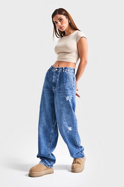 its basic Női T.Jeans színű 10S5-4 Skater Fit laza szabású 100% pamut farmer farmer szakadt részletekkel