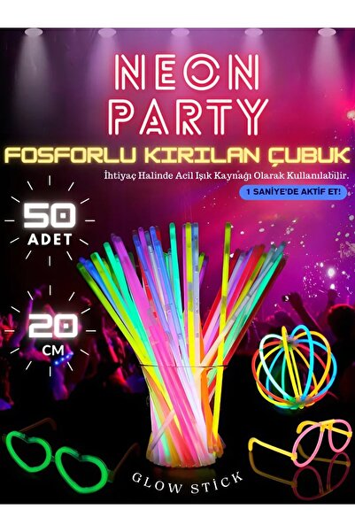 nextbuy 50 Adet Karanlıkta Parlayan Fosforlu Kırılan Çubuk Kamp Acil Işık Kaynağı Neon Parti Süsü Lambası
