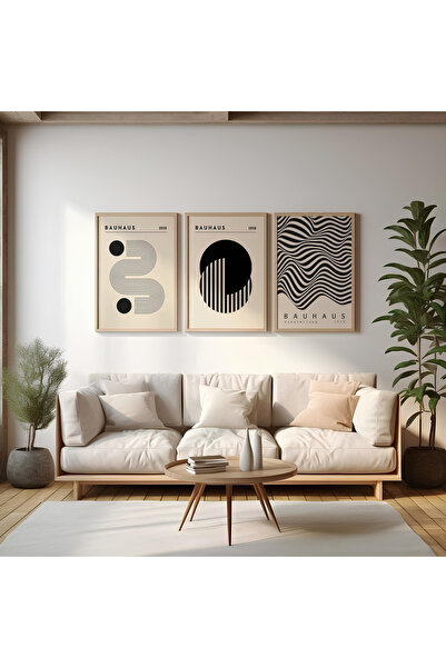 ARTCASTLE Set de 3 tablouri cu ramă din lemn Bauhaus