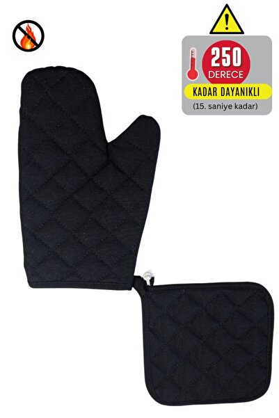 Home طقم قفازات وحاملات الفرن - (1 قفاز - 1 حامل) - مقاوم للحريق ومقاوم للحرارة