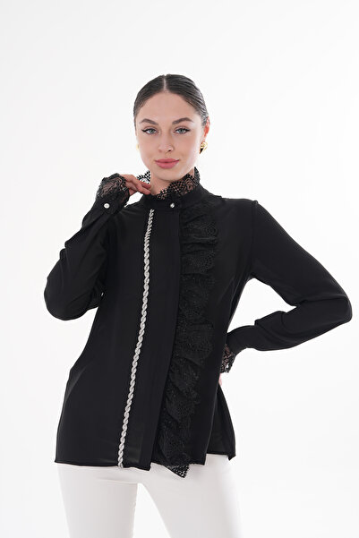 Loom Boutique Kadın Büyük Beden Gizli Paylı Güpür Dantel Garnili Saç Örgü Aks...