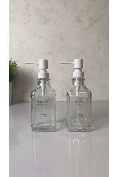 Okyanus Home Double Square Glass Liquid Soap Dispenser with White Pump 500ml