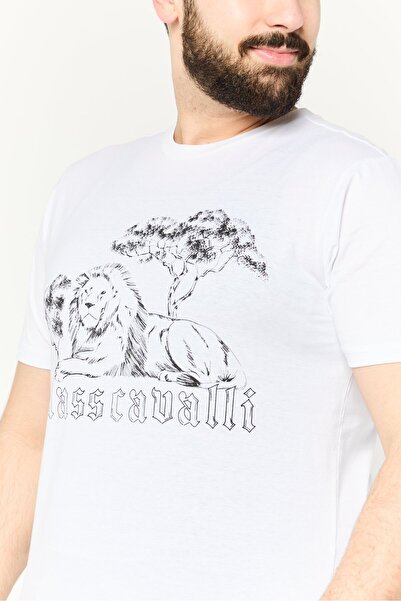 Cavalli Class Men Crew Neck Short Sleeves Brand Logo T-Shirt, White