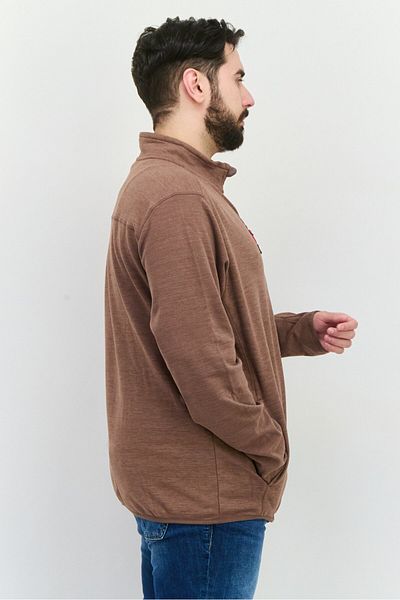 Avalanche Men Mock Neck Chambray Long Sleeves Full Zip Sweatshirt, Brown