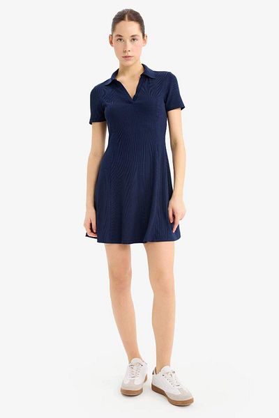 DeFacto Nou sezon Coool Polo Gât cu nervuri Camisole cu mânecă scurtă Mini rochie