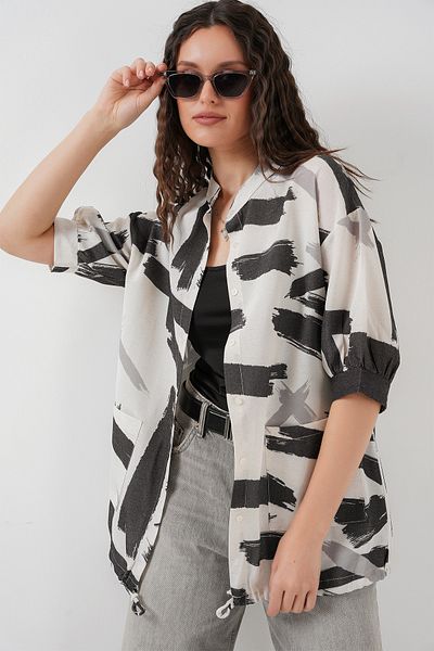 Bigdart 20226 Cămașă oversize cu model - Neagră