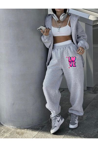 RPT MODA ΦΟΥΤΕΡ JOGGER ΜΕ Άνετο ΕΛΑΣΤΙΚΟ ΠΟΔΙ ΚΑΙ ΤΣΕΠΕΣ LOVE PRINTED JOGGER BOTTOM