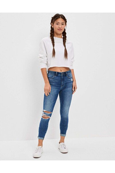 AMERICAN EAGLE بنطلون جينز ضيق بخصر مرتفع وممزق من AE Ne(x)t Level