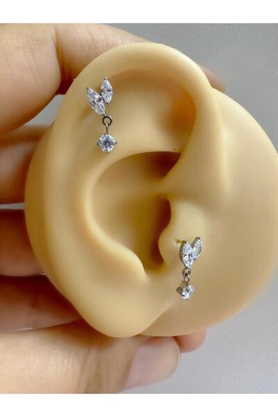 Arescollection 1 ADET G23 TİTANİUM ( TİTANYUM) ZİRKON TAŞLI TRAGUS HELİX LOBE KIKIRDAK CONCH UYUMLU PİERCİNG