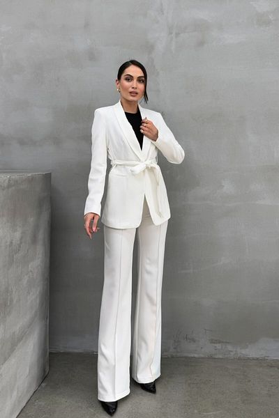 spirituel Women's double belted blazer jacket pants set