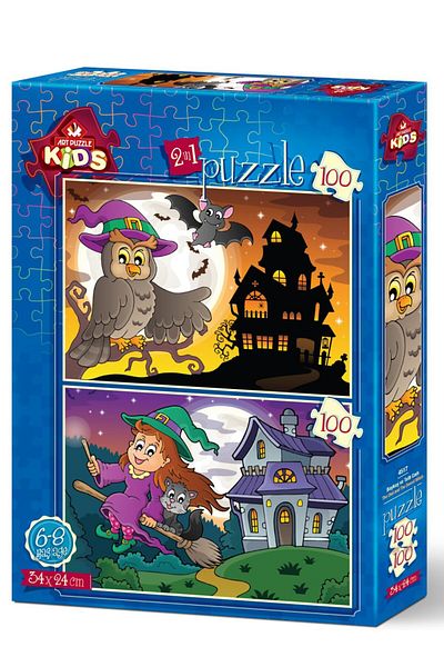 Art Puzzle Owl and Sweet Witch 2-Piece 100 100 Piece Puzzle