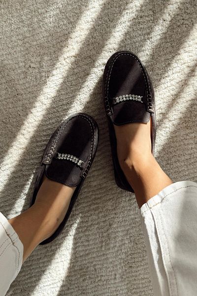 nope21shoess Ricco Gray Genuine Leather Ballerinas