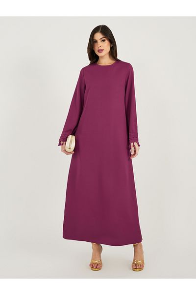Styli Solid Tasselled Long Sleeve Shift Maxi Dress