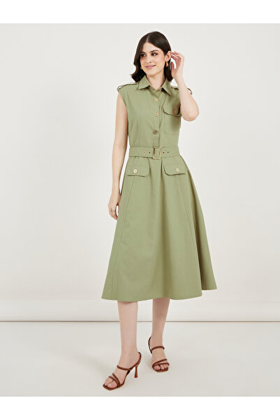 Styli فستان ميدي بحزام وجيب خلفي