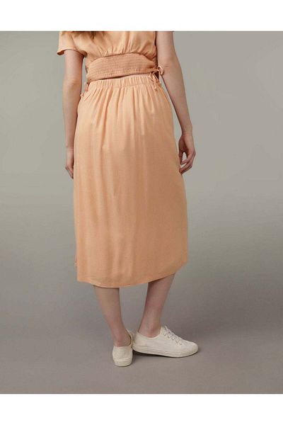 AMERICAN EAGLE Ae Linen-blend Faux Wrap Midi Skirt