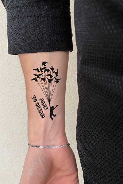BiWini Dare To Dream Yazılı Geçici Dövme Tattoo Bilek Kol Bacak Ve Göğüs Erkek Kadın